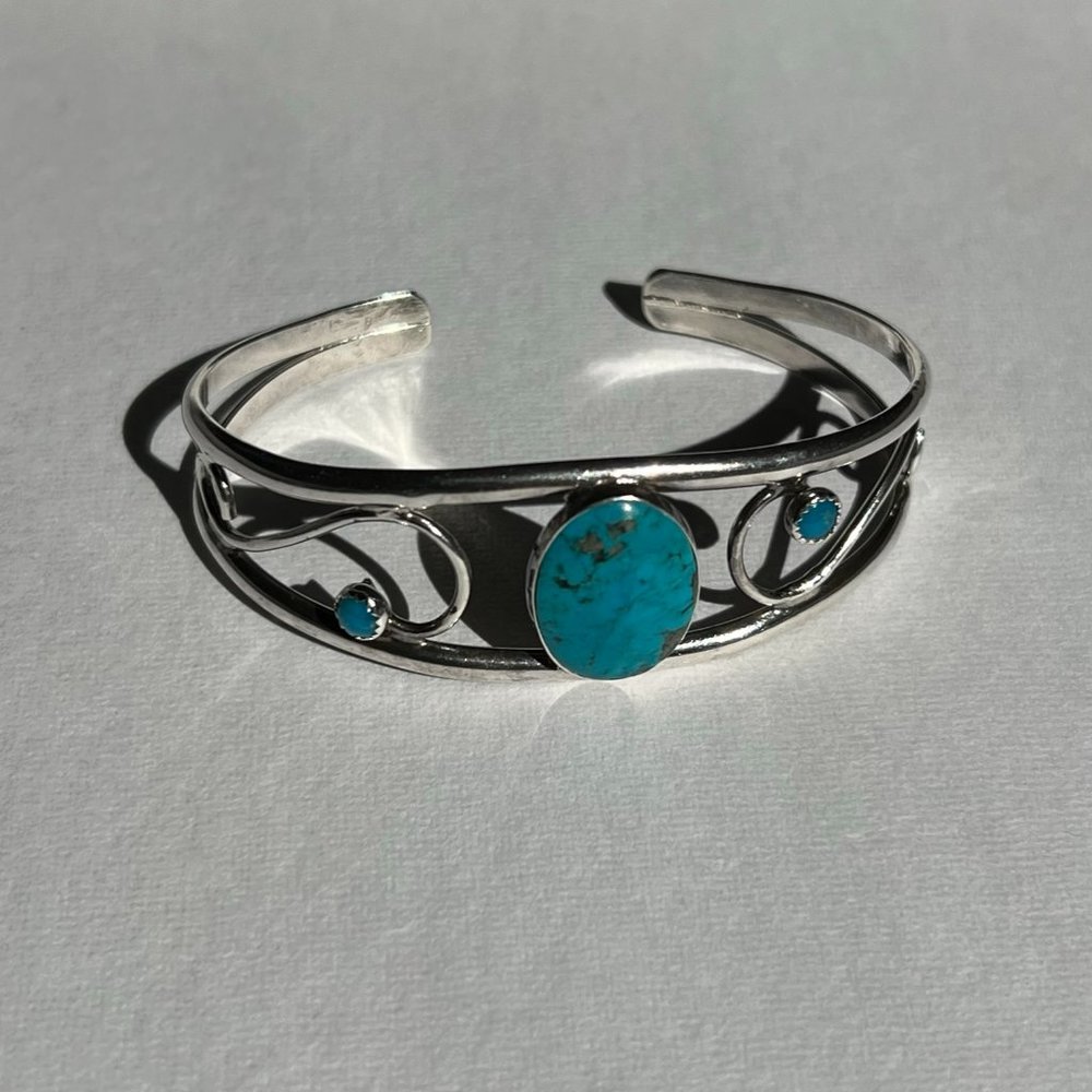 Turquoise Bangle, Silver Colored Bangle,Stacking … - image 3